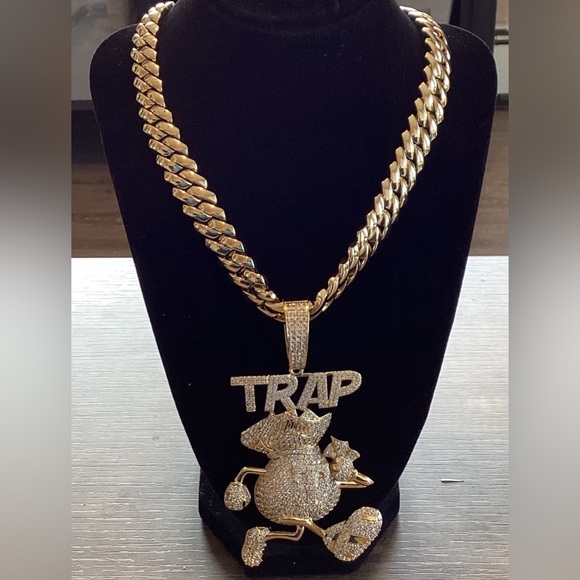 🔥Men CZ Iced Out Famou Trap Money Bag Big Charm Pendant For Upto 20 Cuban Chain - Picture 4 of 8